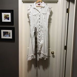 Linen high low white casual southwest dress